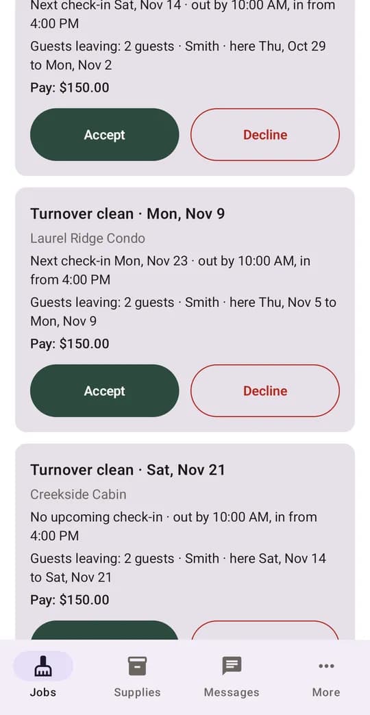 Your jobs, with Accept and Decline