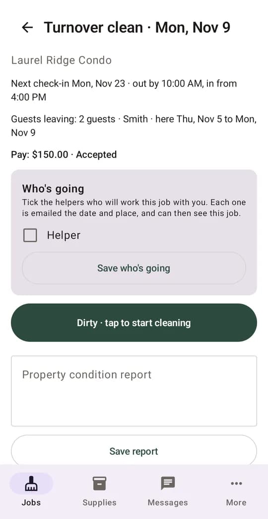 A job: times, guests and who is going