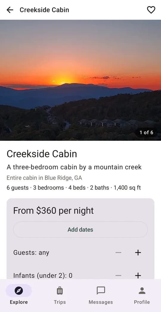 A rental, with its price and the guest count